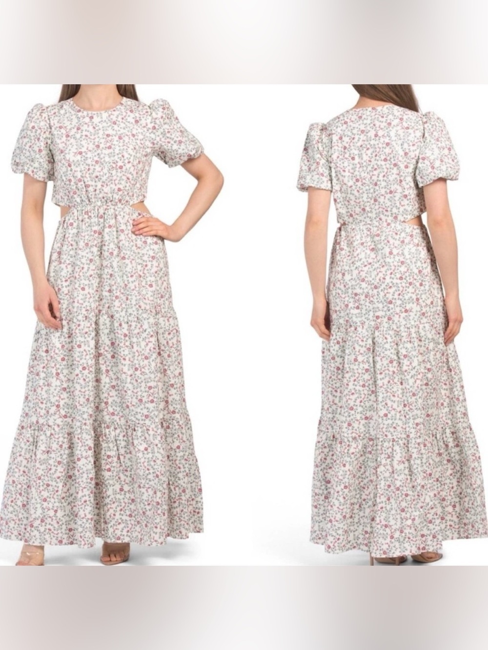 WAYF Floral Plaza Cutout Tiered Maxi Dress - XS